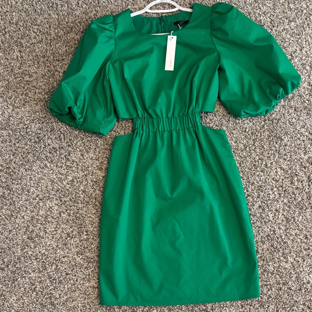 DREW Vibrant Green Puff Sleeve Dress